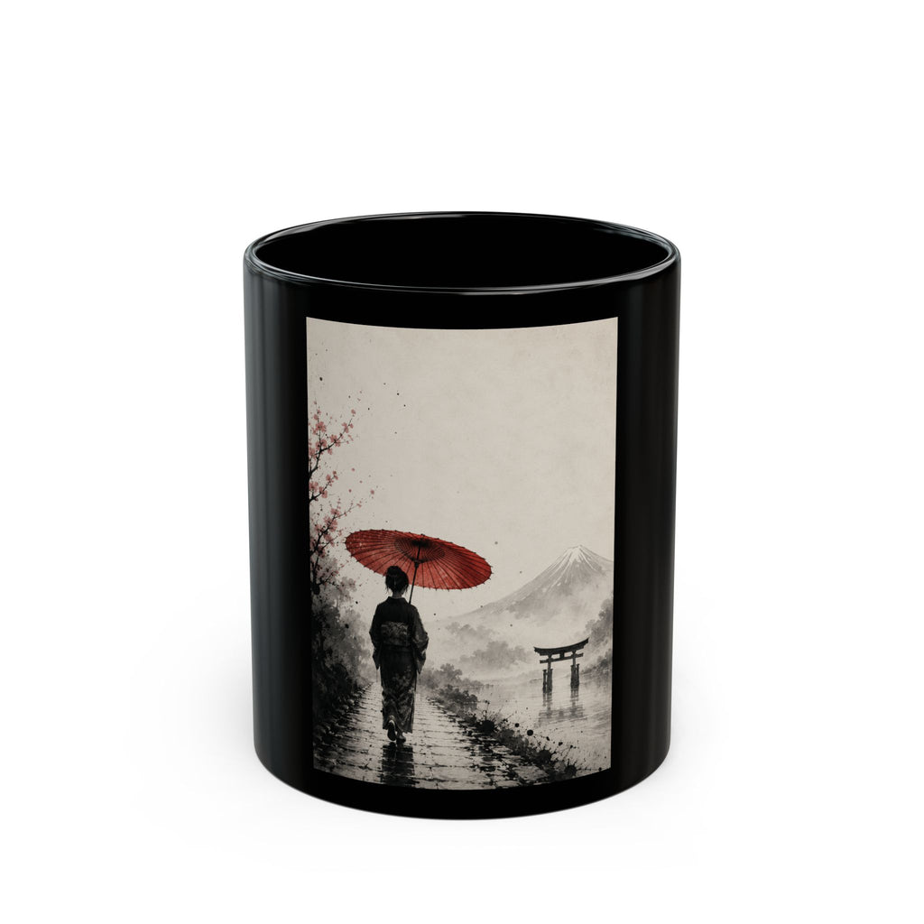 Japanese Landscape Coffee Mug — Woman with Red Umbrella & Torii 11oz/15oz