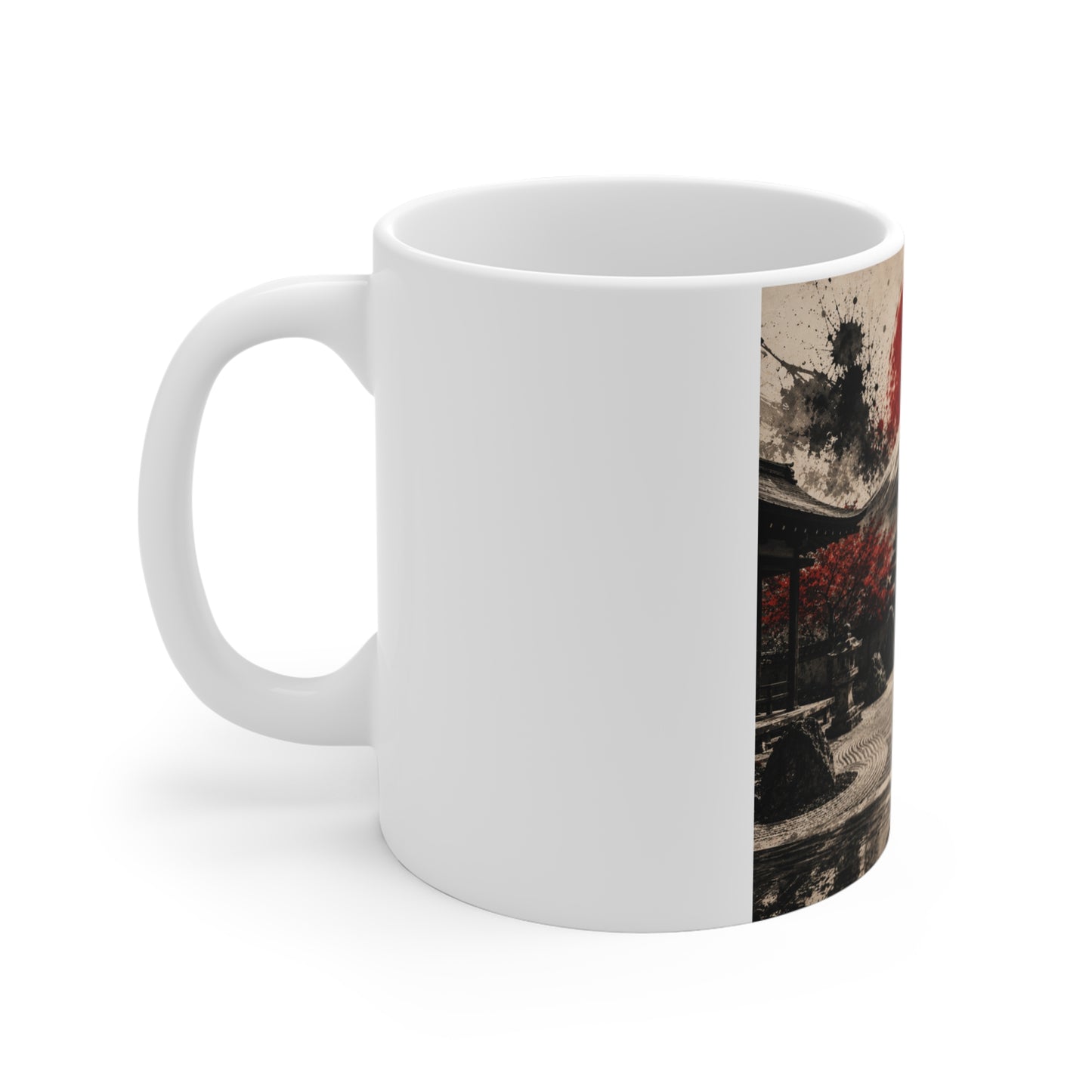 Zen Garden Mug — Mount Fuji, Red Sun & Meditating Silhouette 11oz