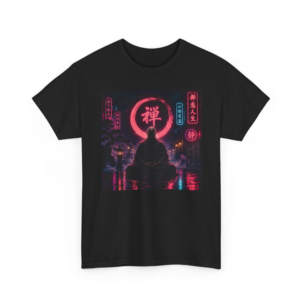 Zen Cyberpunk Tee — Neon Buddha Meditation Shirt