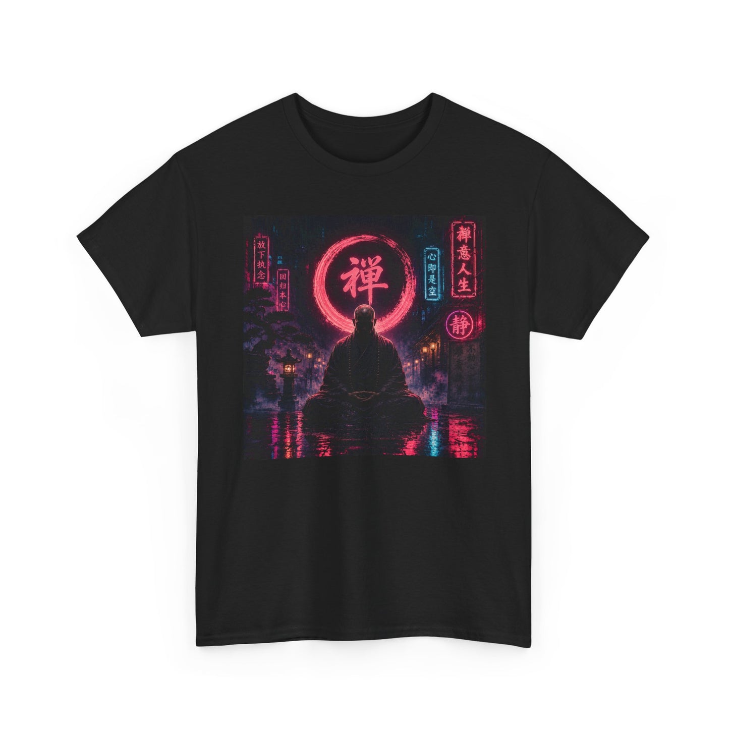 Zen Cyberpunk Tee — Neon Buddha Meditation Shirt