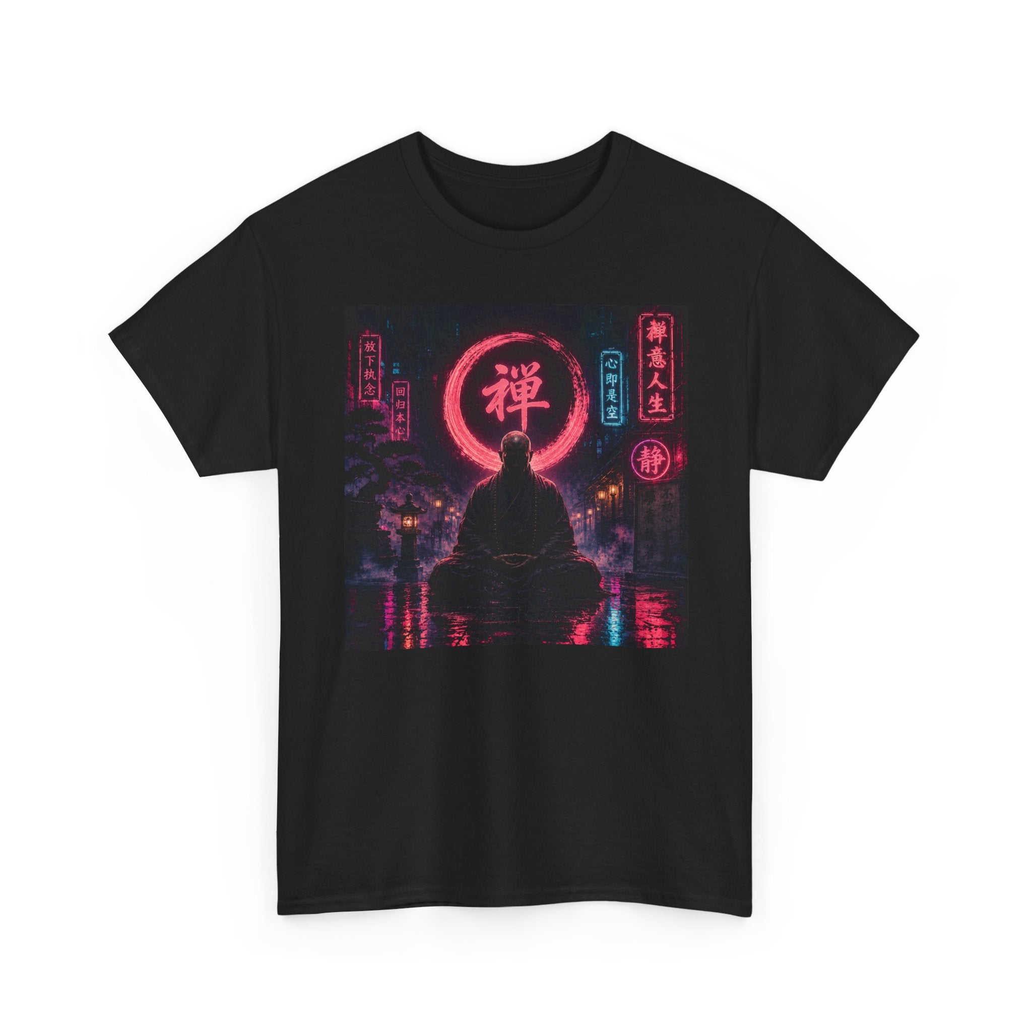 Zen Cyberpunk Tee — Neon Buddha Meditation Shirt