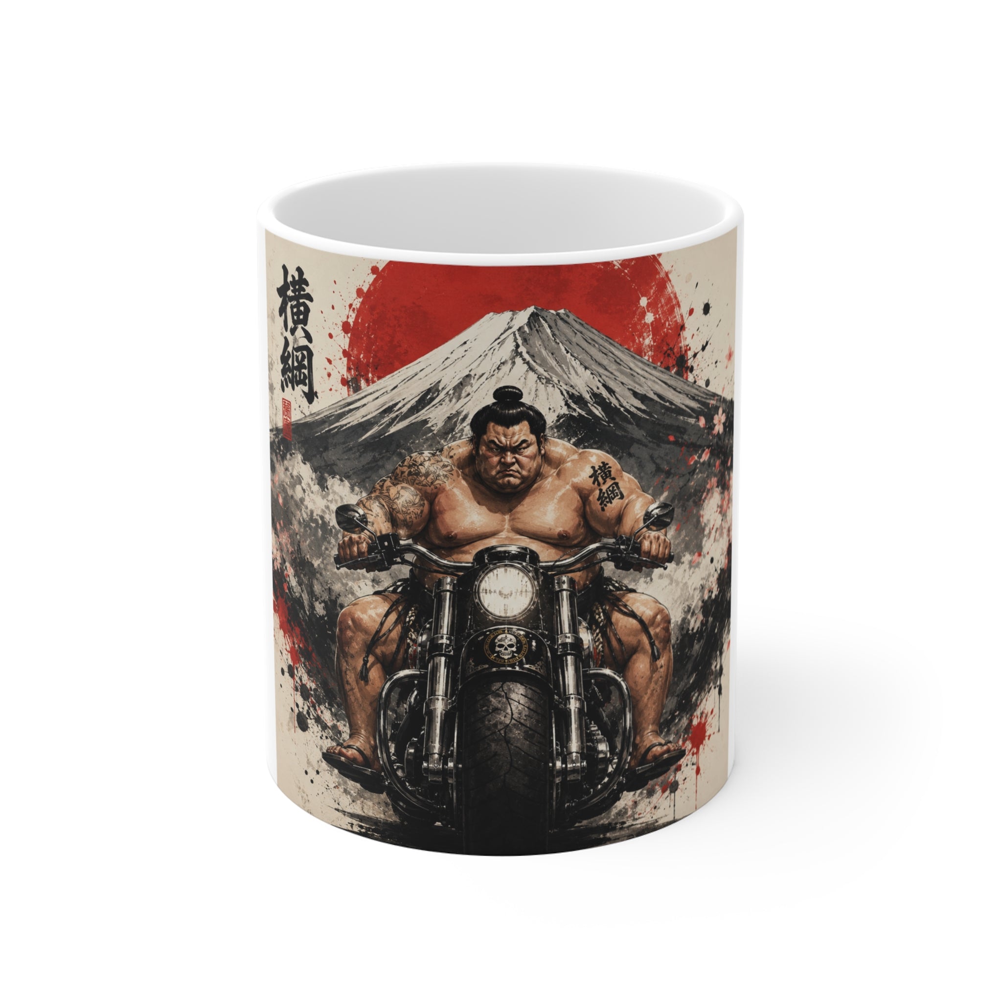 Samurai Biker Mug — Sumo Warrior Motorcycle Ceramic Coffee Cup (11oz)