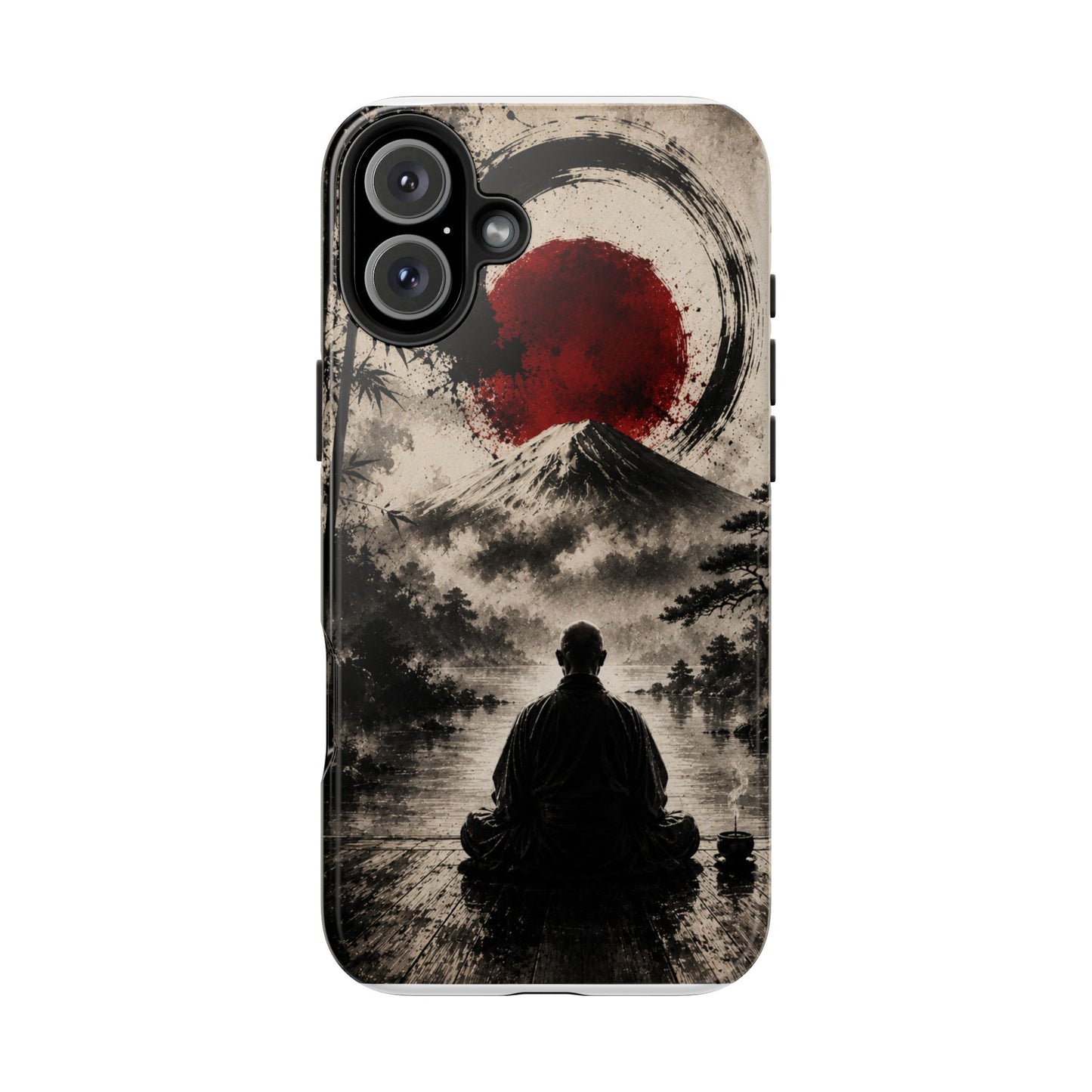 Zen Samurai Phone Case — Japanese Ink Mountain with Rising Sun Tough Protective Cover