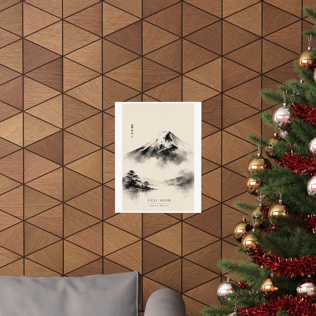 Fuji Noir Matte Poster — Japanese Sumi-e Mountain Wall Art