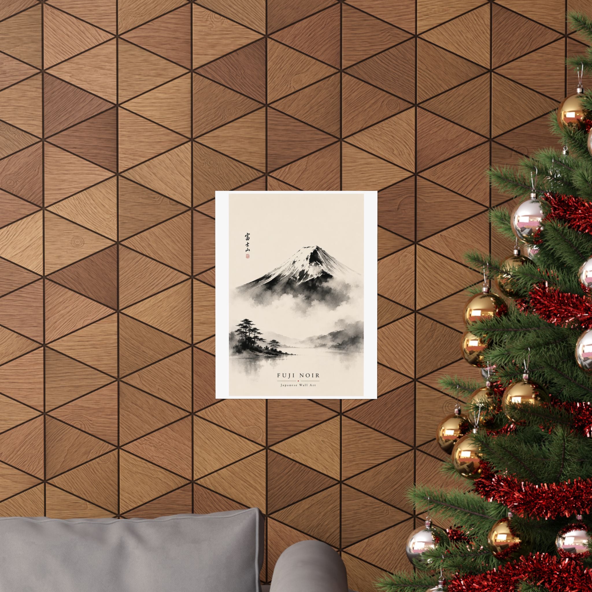 Fuji Noir Matte Poster — Japanese Sumi-e Mountain Wall Art