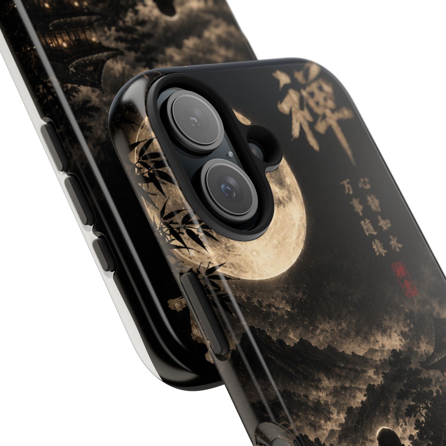 Zen Moon Tough Phone Case — Meditating Silhouette with Japanese Calligraphy