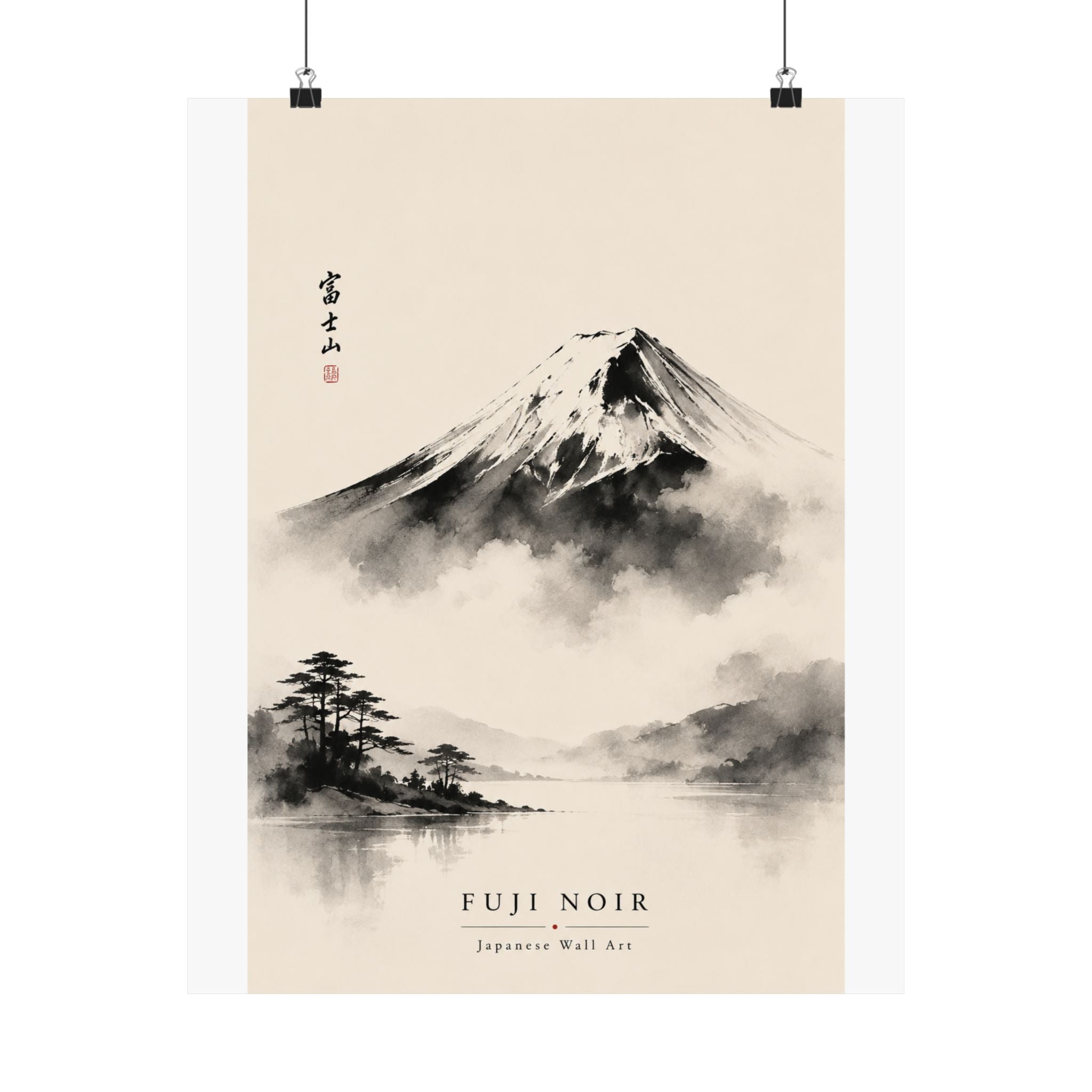 Fuji Noir Matte Poster — Japanese Sumi-e Mountain Wall Art