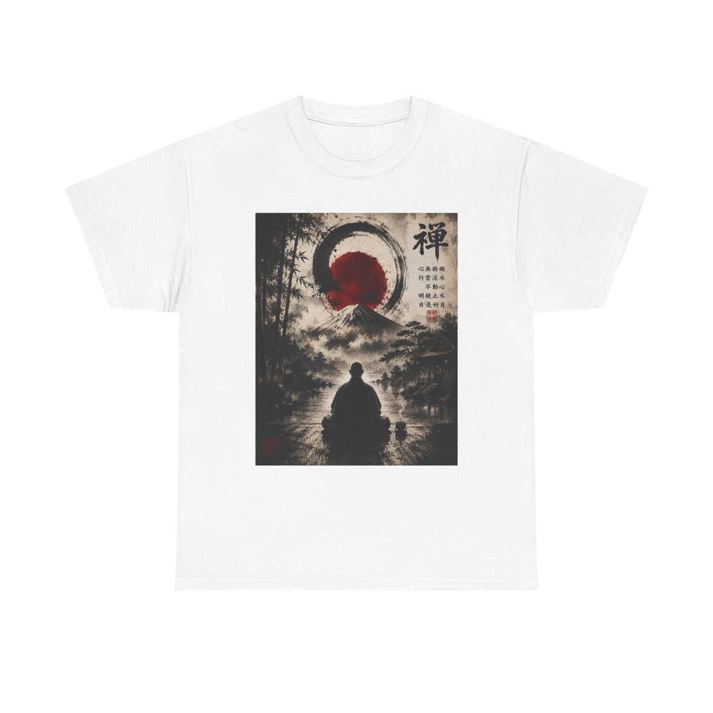 Zen Buddha T-Shirt — Meditation Silhouette with Enso & Japanese Calligraphy