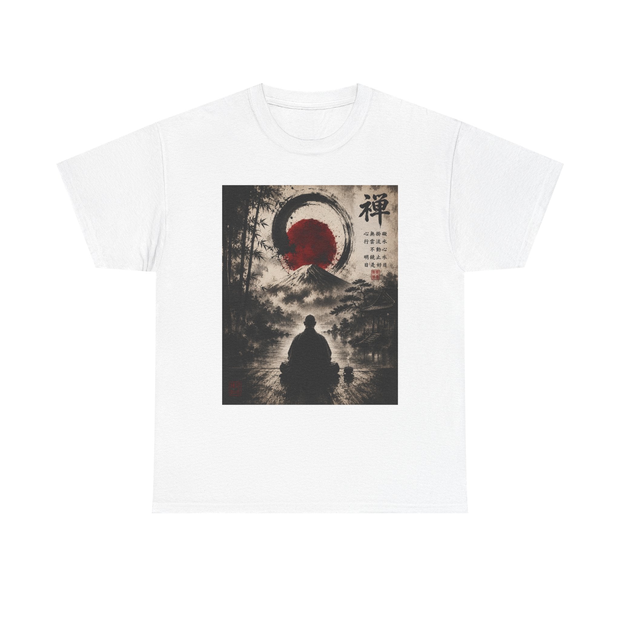 Zen Buddha T-Shirt — Meditation Silhouette with Enso & Japanese Calligraphy