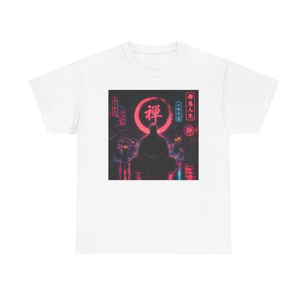 Zen Cyberpunk Tee — Neon Buddha Meditation Shirt