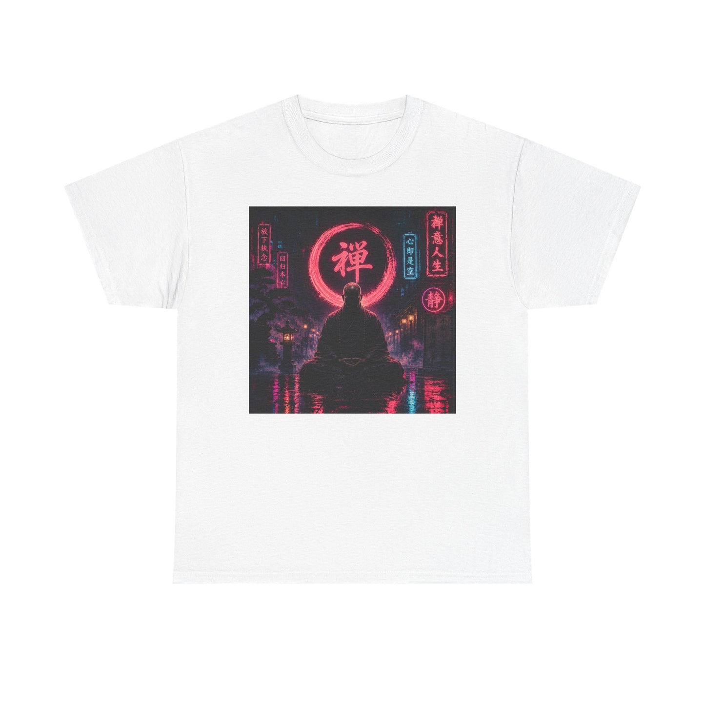 Zen Cyberpunk Tee — Neon Buddha Meditation Shirt