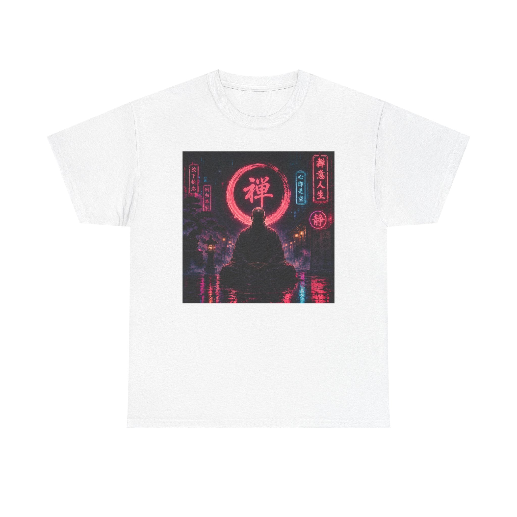 Zen Cyberpunk Tee — Neon Buddha Meditation Shirt