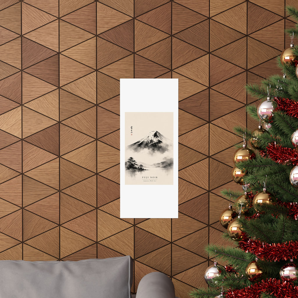 Fuji Noir Matte Poster — Japanese Sumi-e Mountain Wall Art