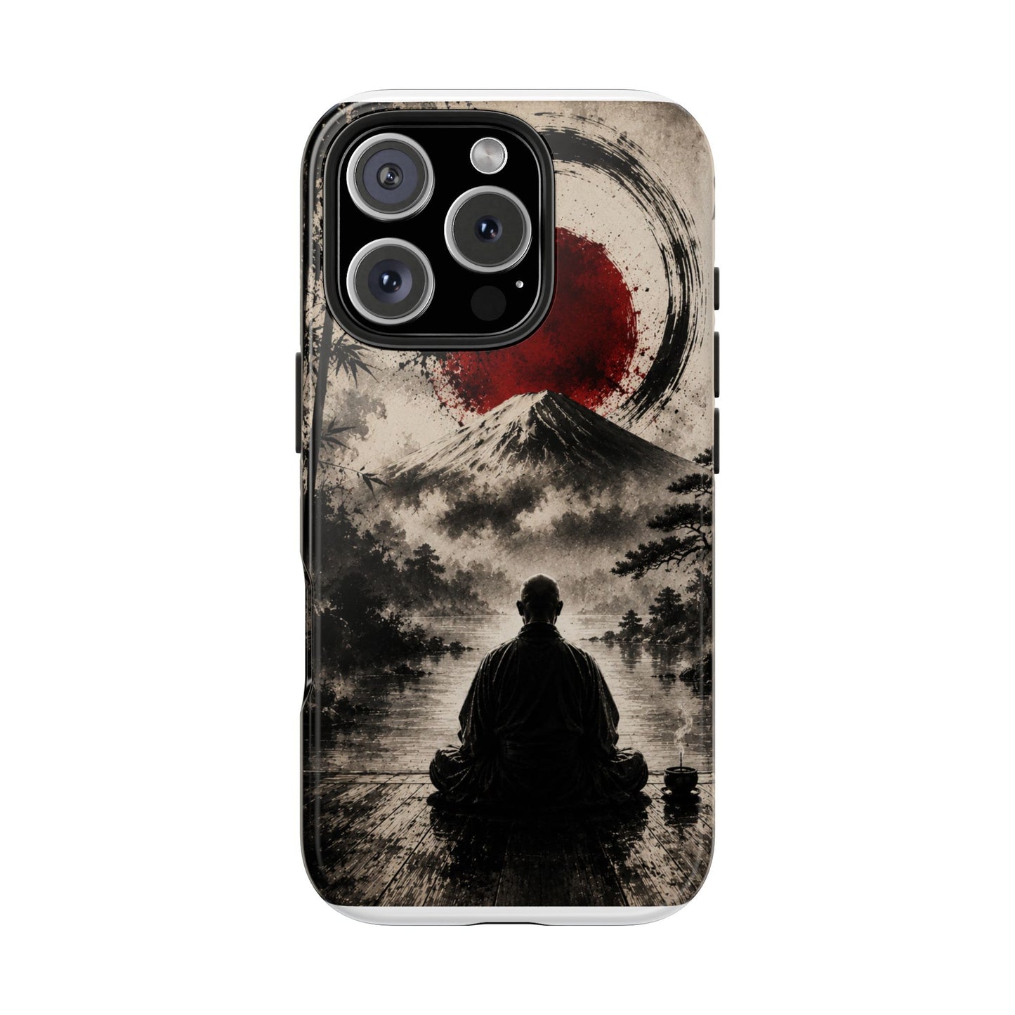 Zen Samurai Phone Case — Japanese Ink Mountain with Rising Sun Tough Protective Cover