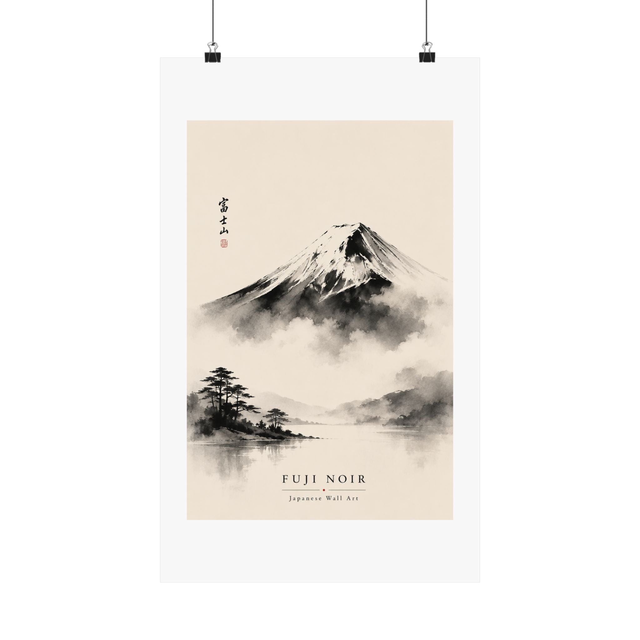 Fuji Noir Matte Poster — Japanese Sumi-e Mountain Wall Art
