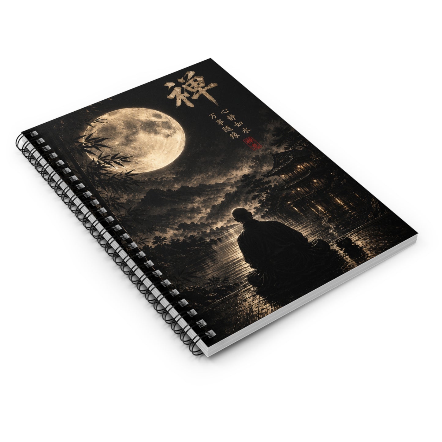 Zen Moon Notebook — Japanese Meditation Spiral Notebook (Ruled)