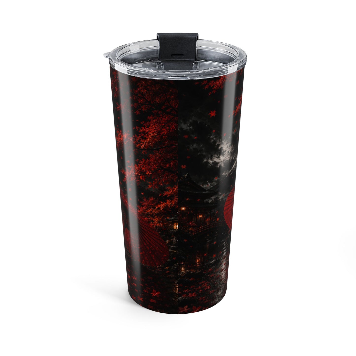 20oz Tumbler — Dark Red Floral Nightscape Insulated Travel Cup