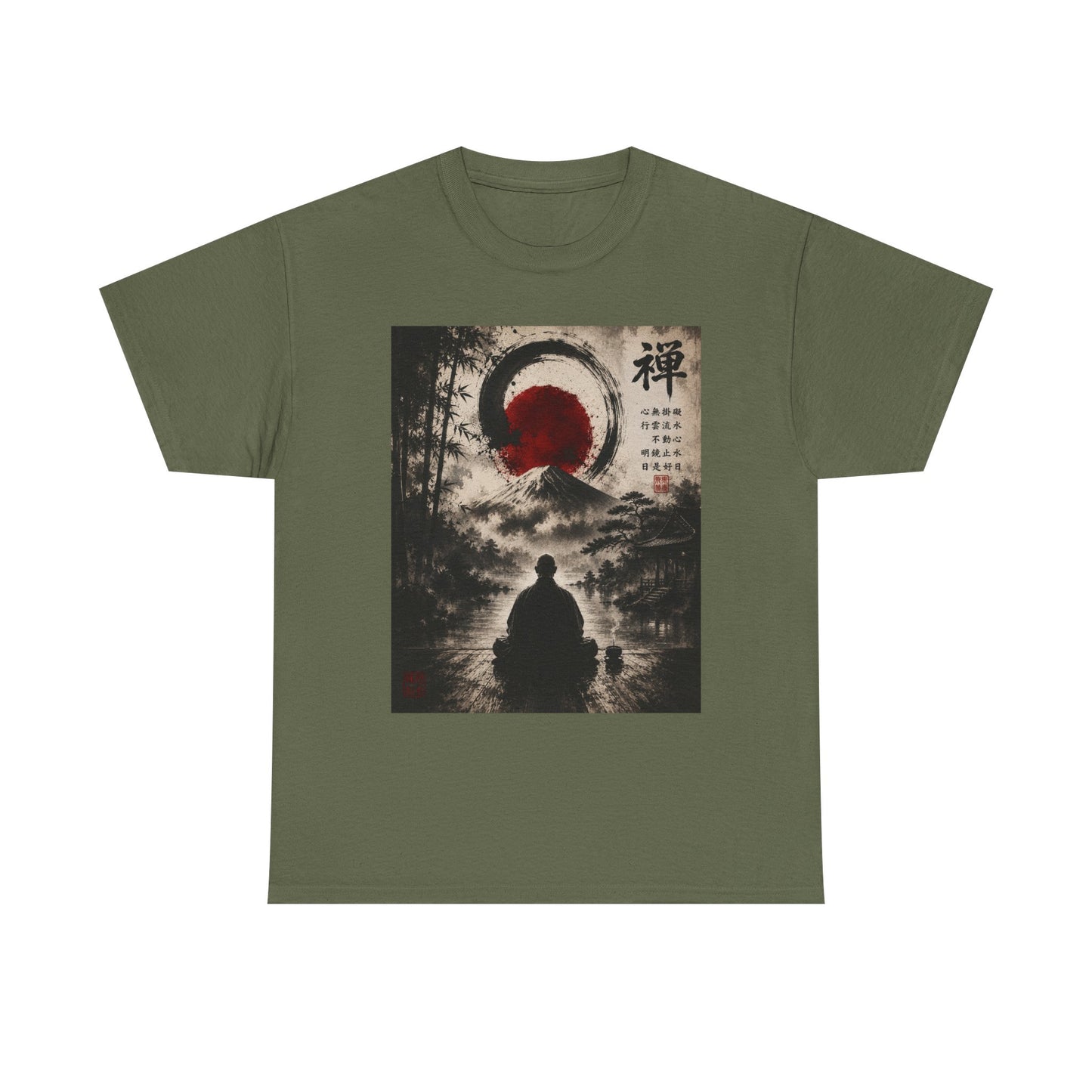Zen Buddha T-Shirt — Meditation Silhouette with Enso & Japanese Calligraphy