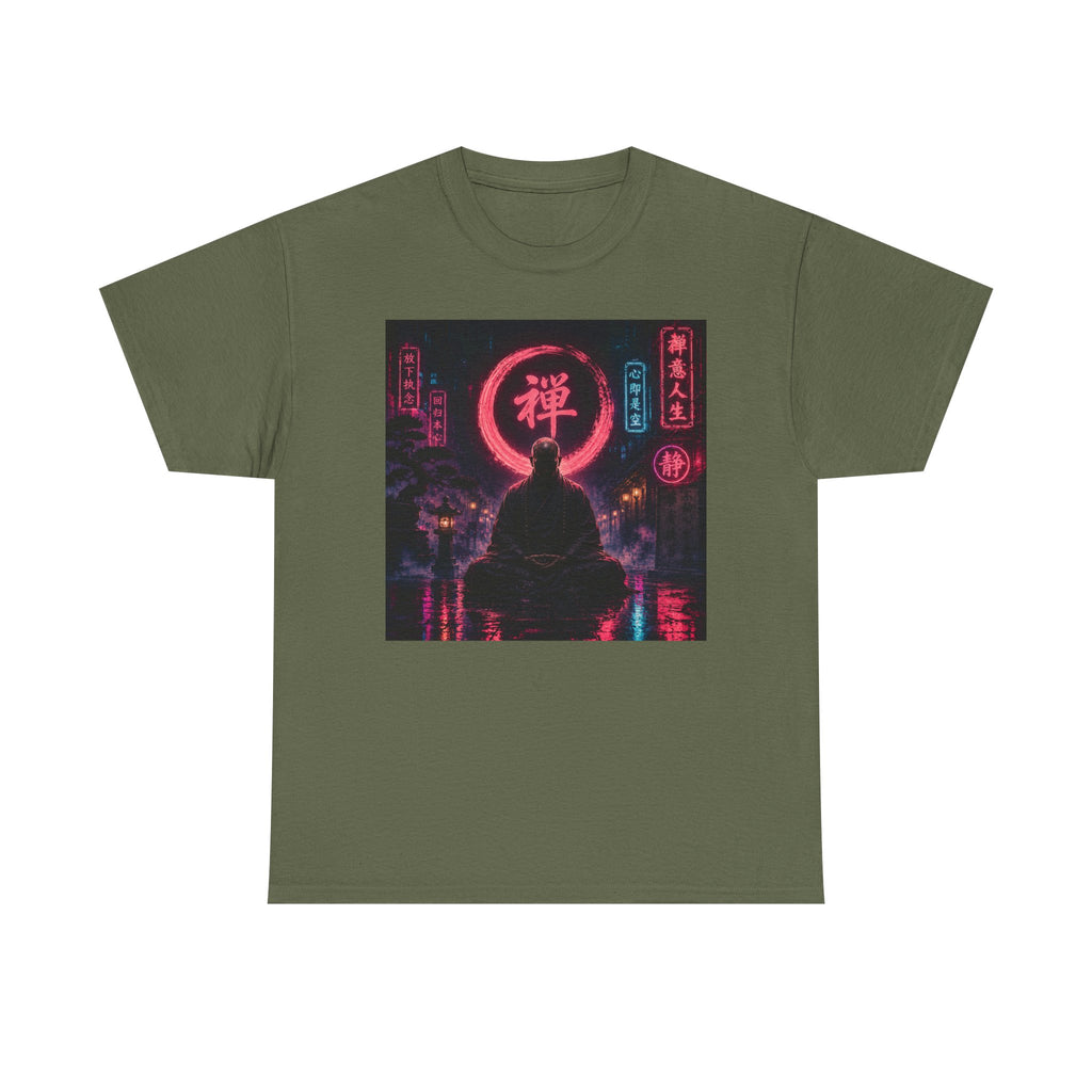 Zen Cyberpunk Tee — Neon Buddha Meditation Shirt