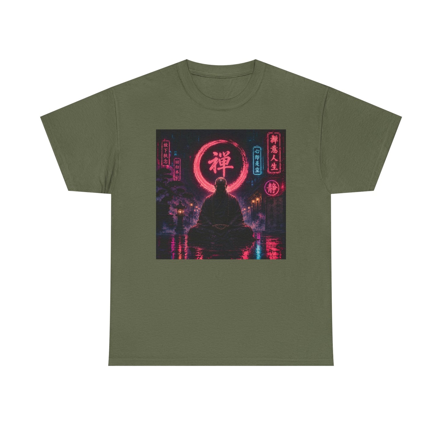 Zen Cyberpunk Tee — Neon Buddha Meditation Shirt