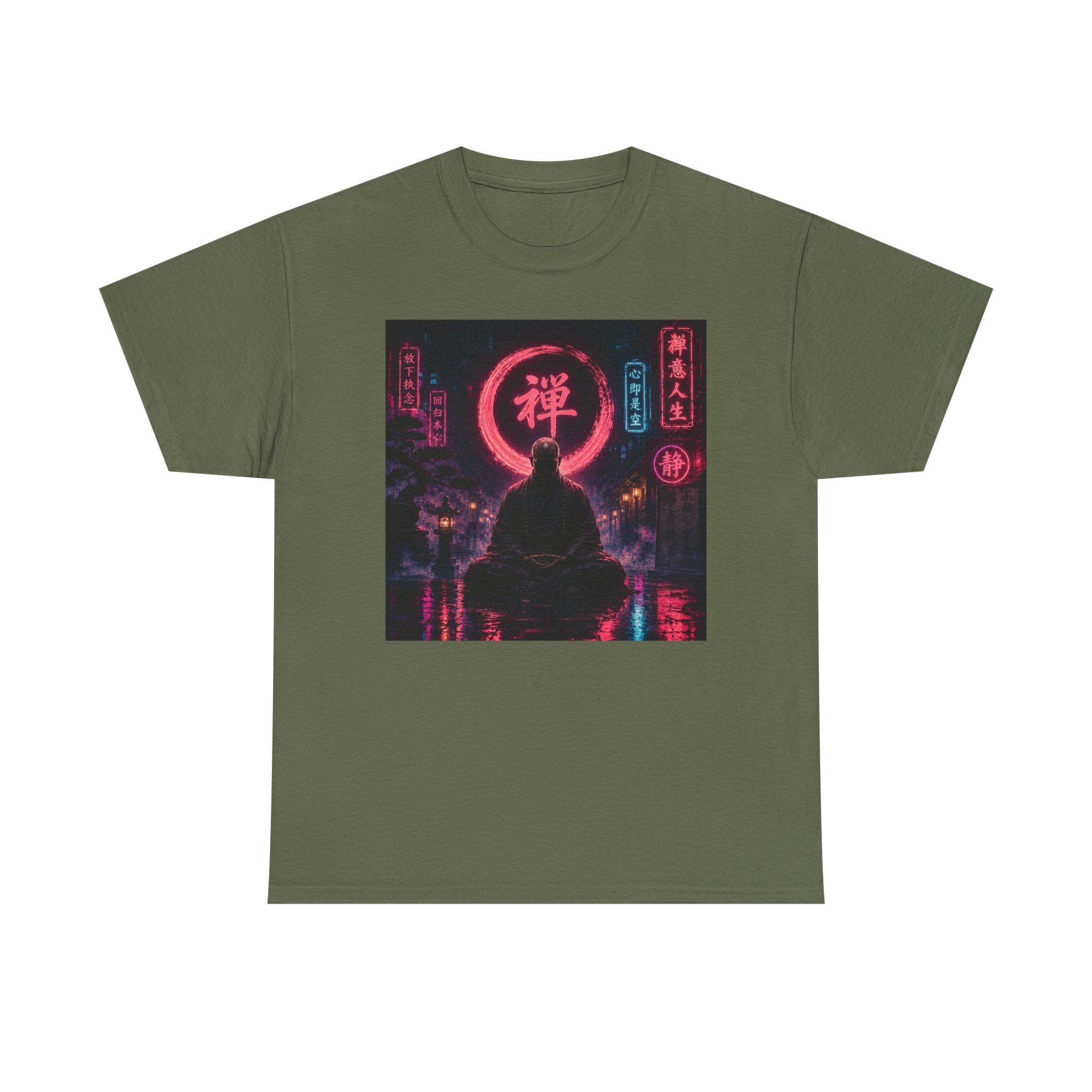Zen Cyberpunk Tee — Neon Buddha Meditation Shirt