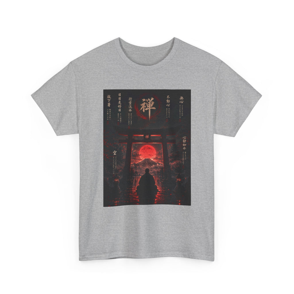 Zen Gate Sunset T-Shirt — Samurai Silhouette Red Moon Graphic Tee