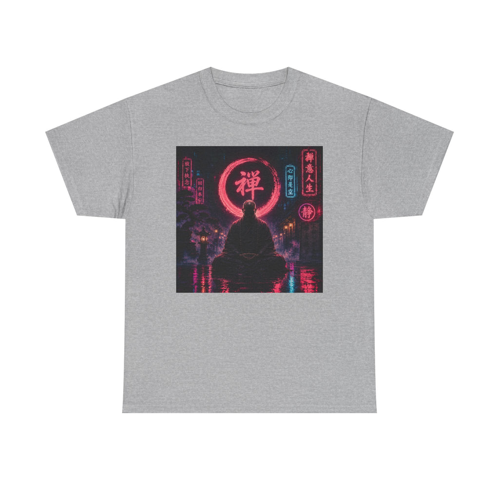 Zen Cyberpunk Tee — Neon Buddha Meditation Shirt