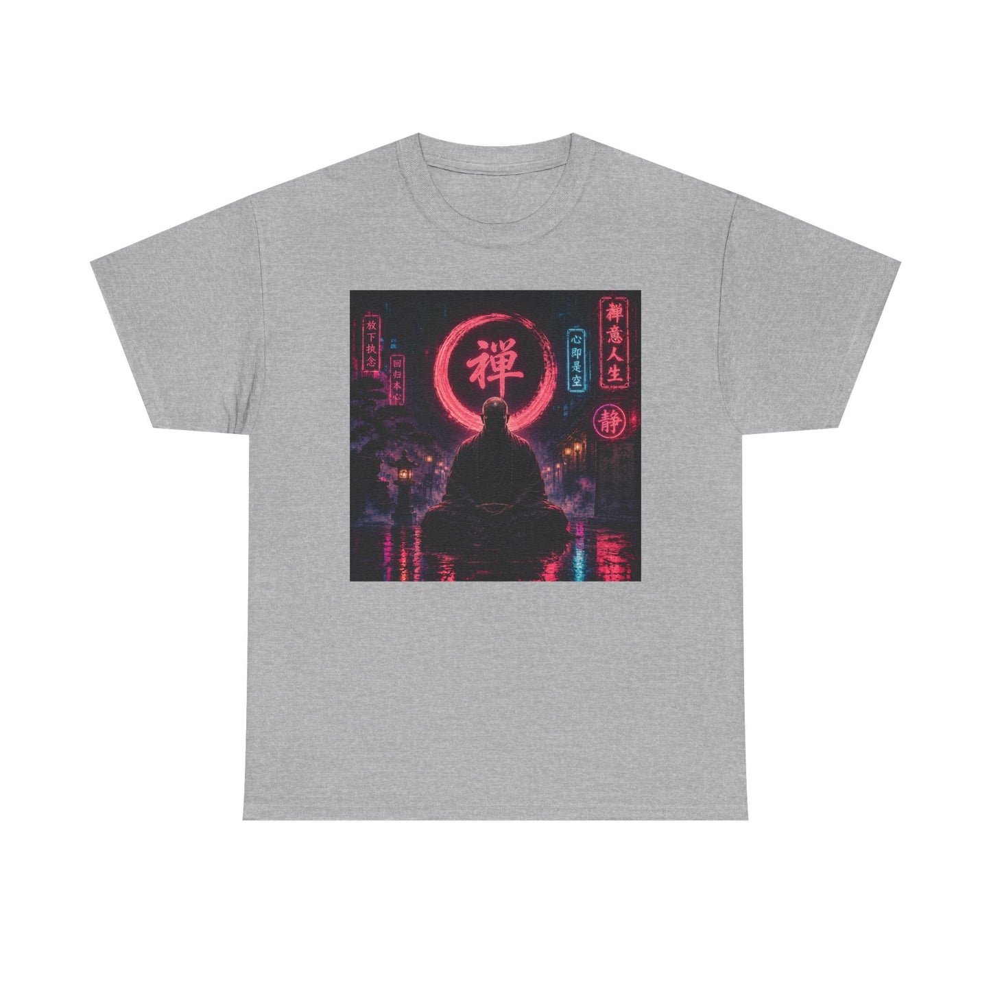 Zen Cyberpunk Tee — Neon Buddha Meditation Shirt