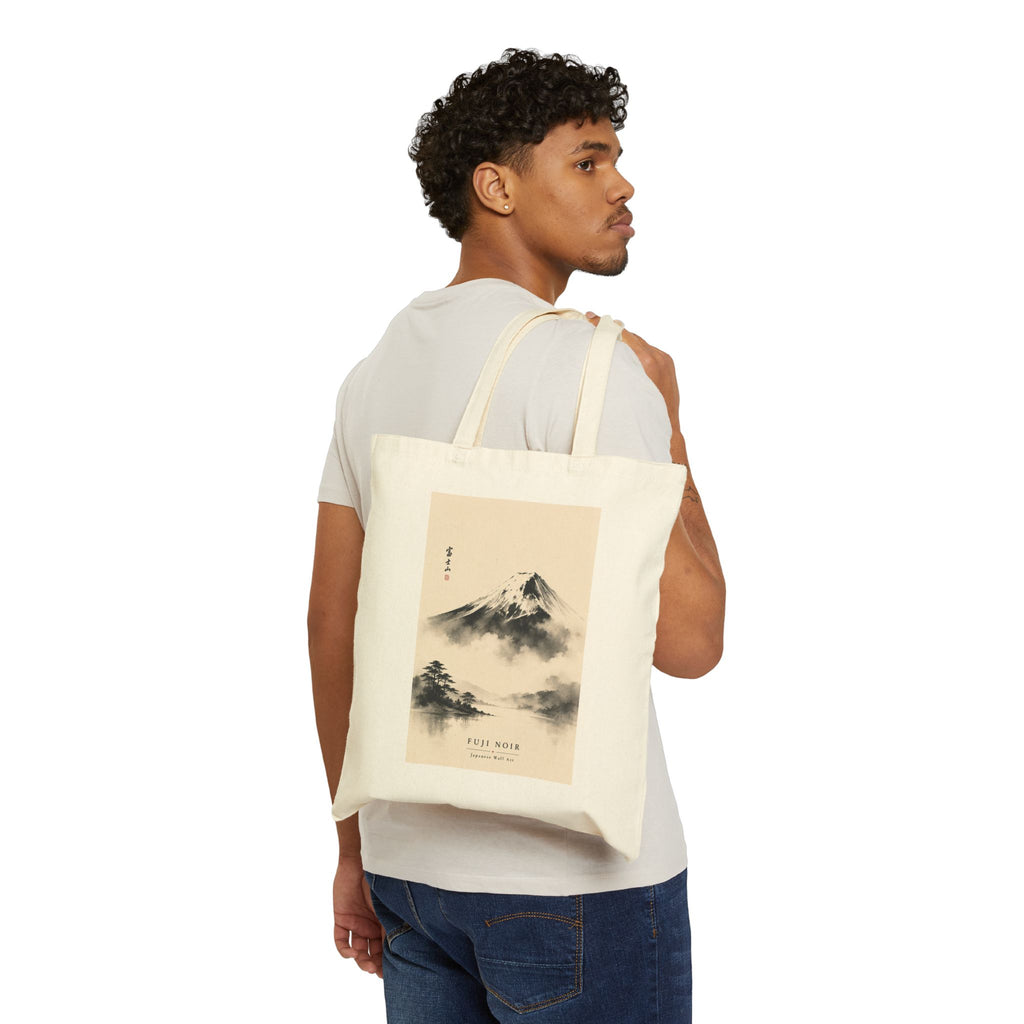 Canvas Tote Bag — Minimalist Mount Fuji Ink Wash Design ("Fuji World")