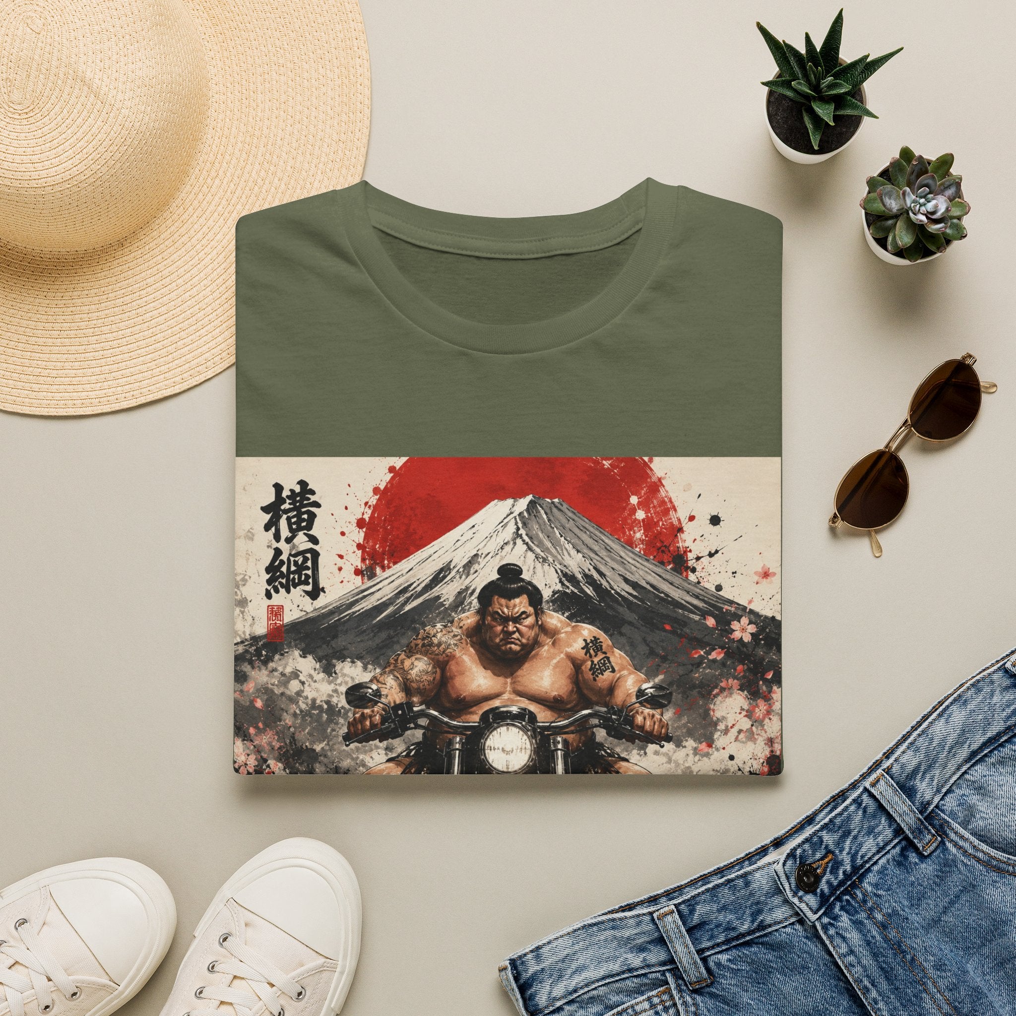 Sumo Biker T-Shirt — Mount Fuji Japanese Ink Art Tee