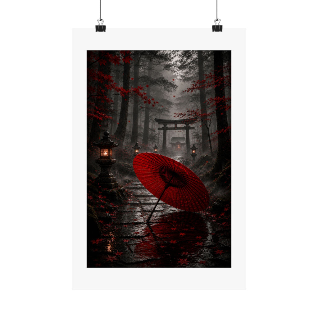 Japanese Torii Forest Poster — Red Umbrella Matte Vertical Art Print