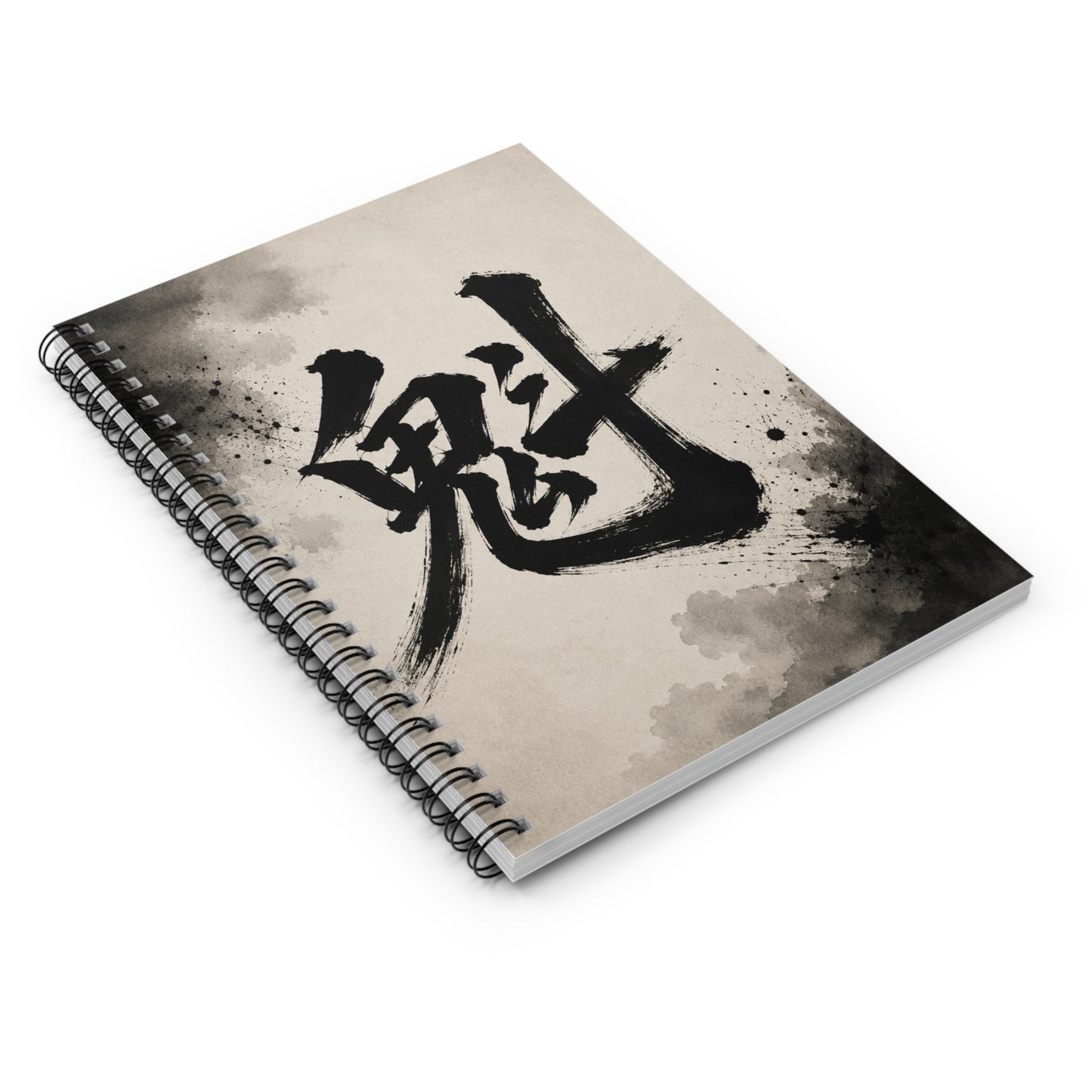 Ink Calligraphy Spiral Notebook — Japanese Kanji Art Ruled Journal
