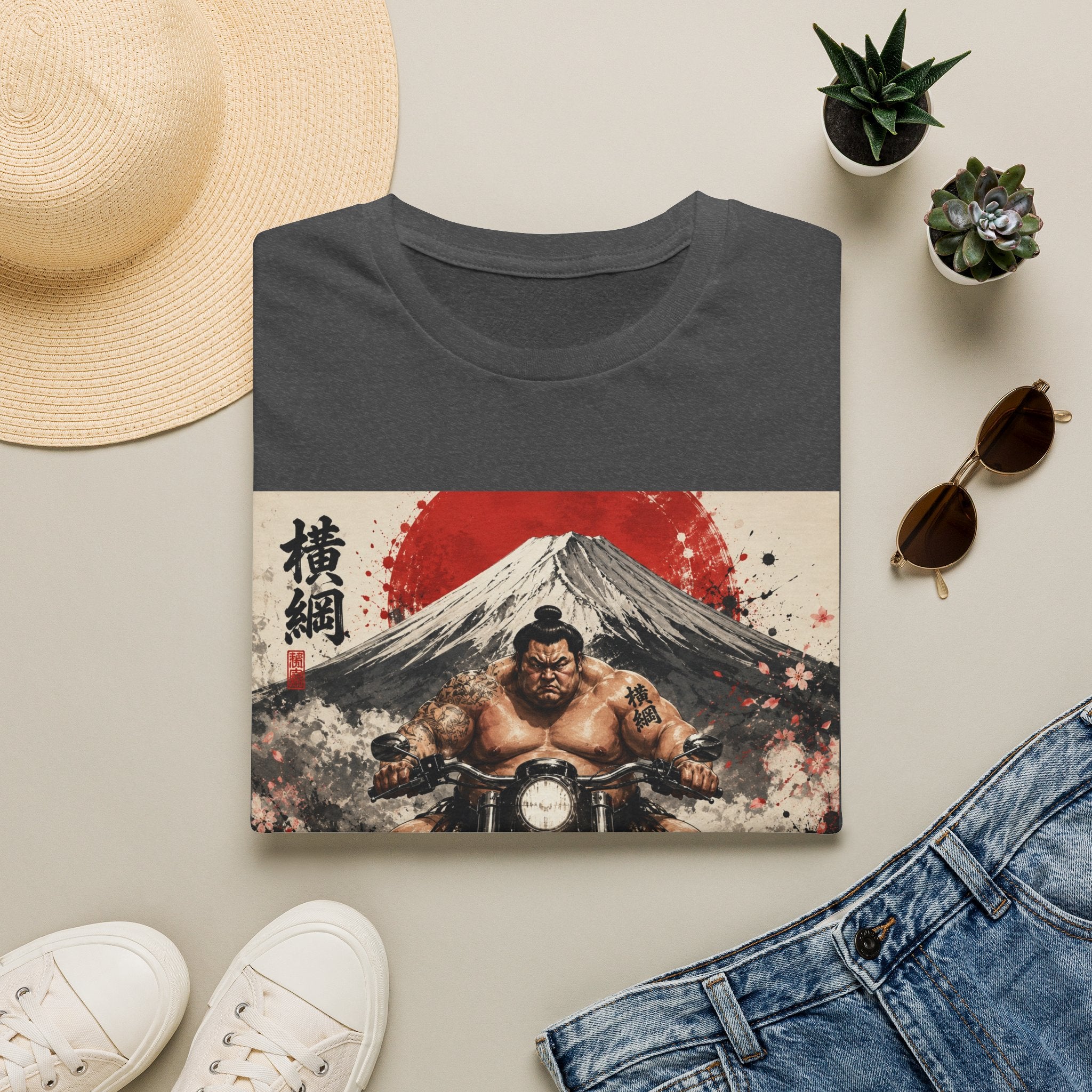 Sumo Biker T-Shirt — Mount Fuji Japanese Ink Art Tee