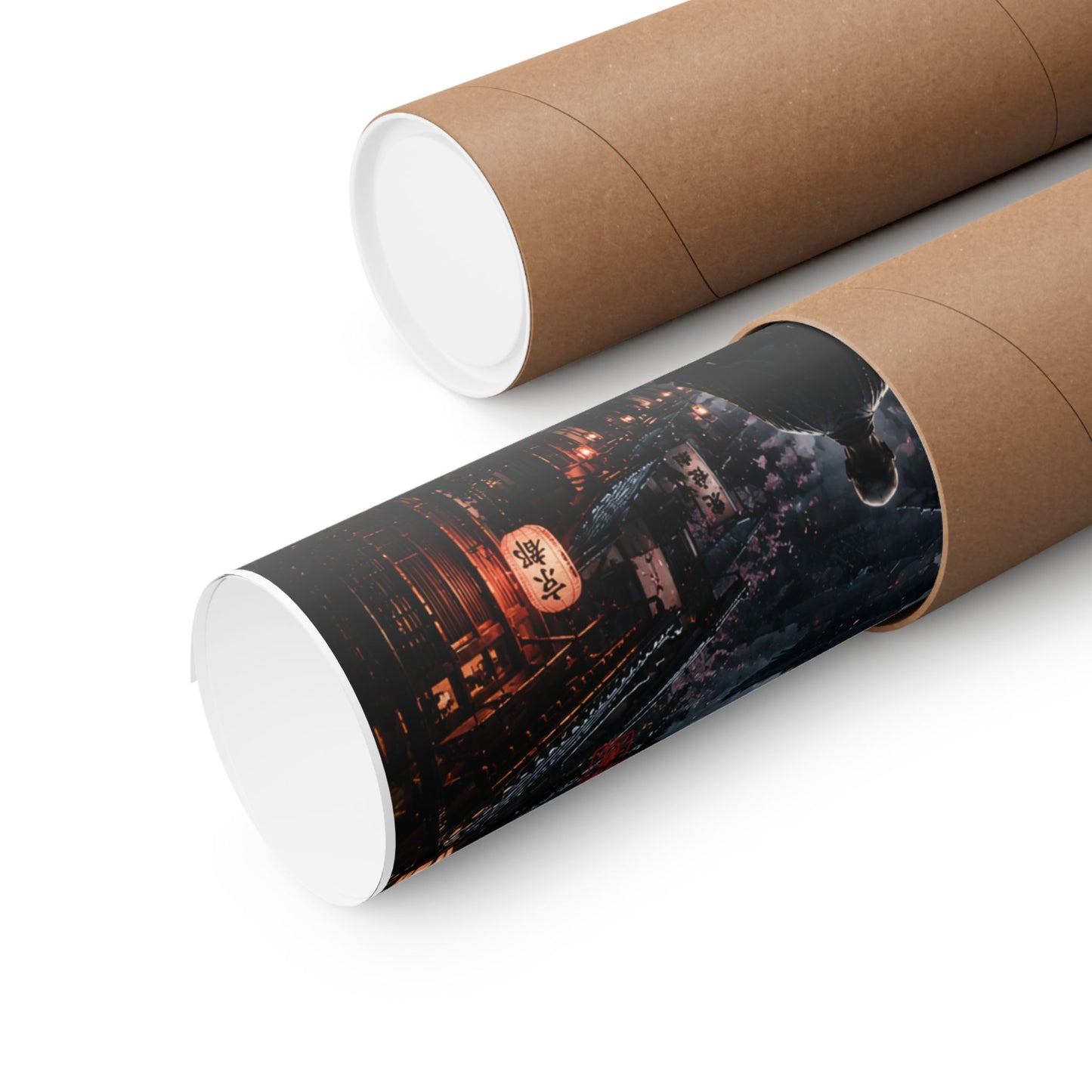 Zen Samurai Matte Poster — Japanese Pagoda Nightscape with Kanji