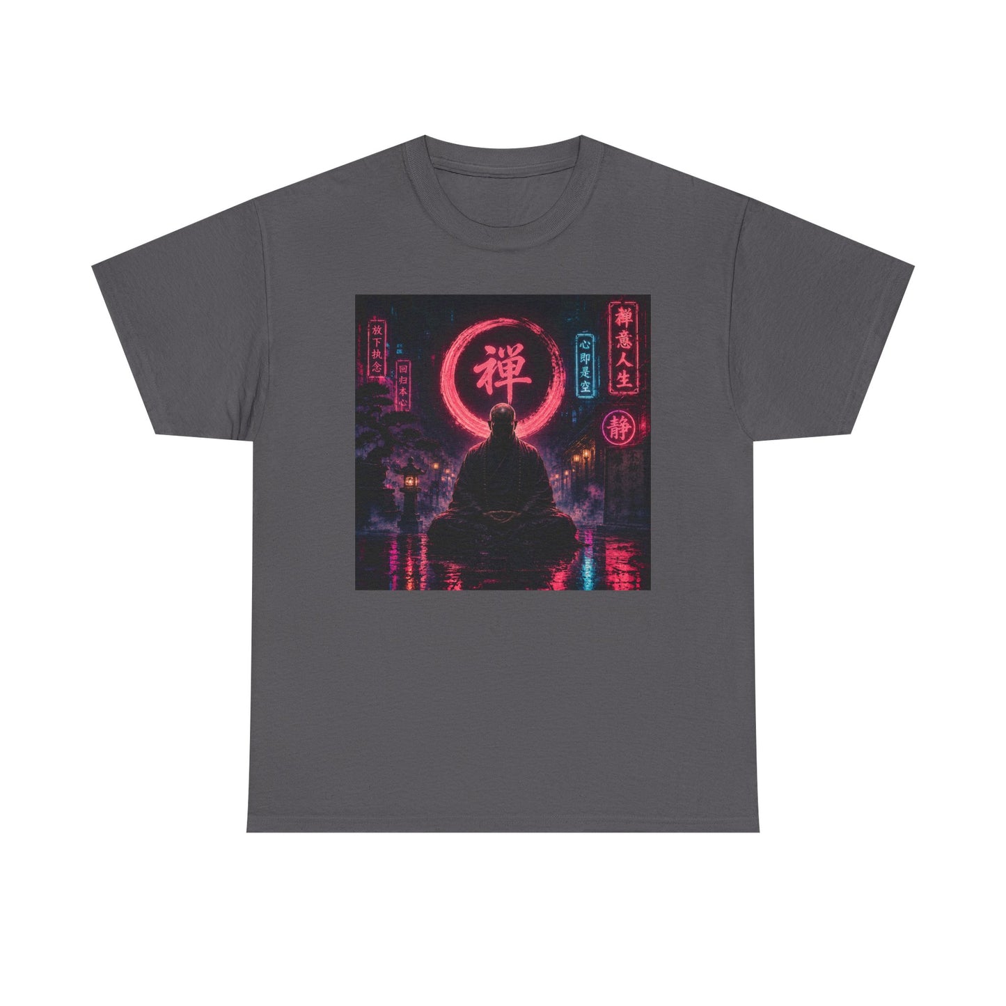 Zen Cyberpunk Tee — Neon Buddha Meditation Shirt