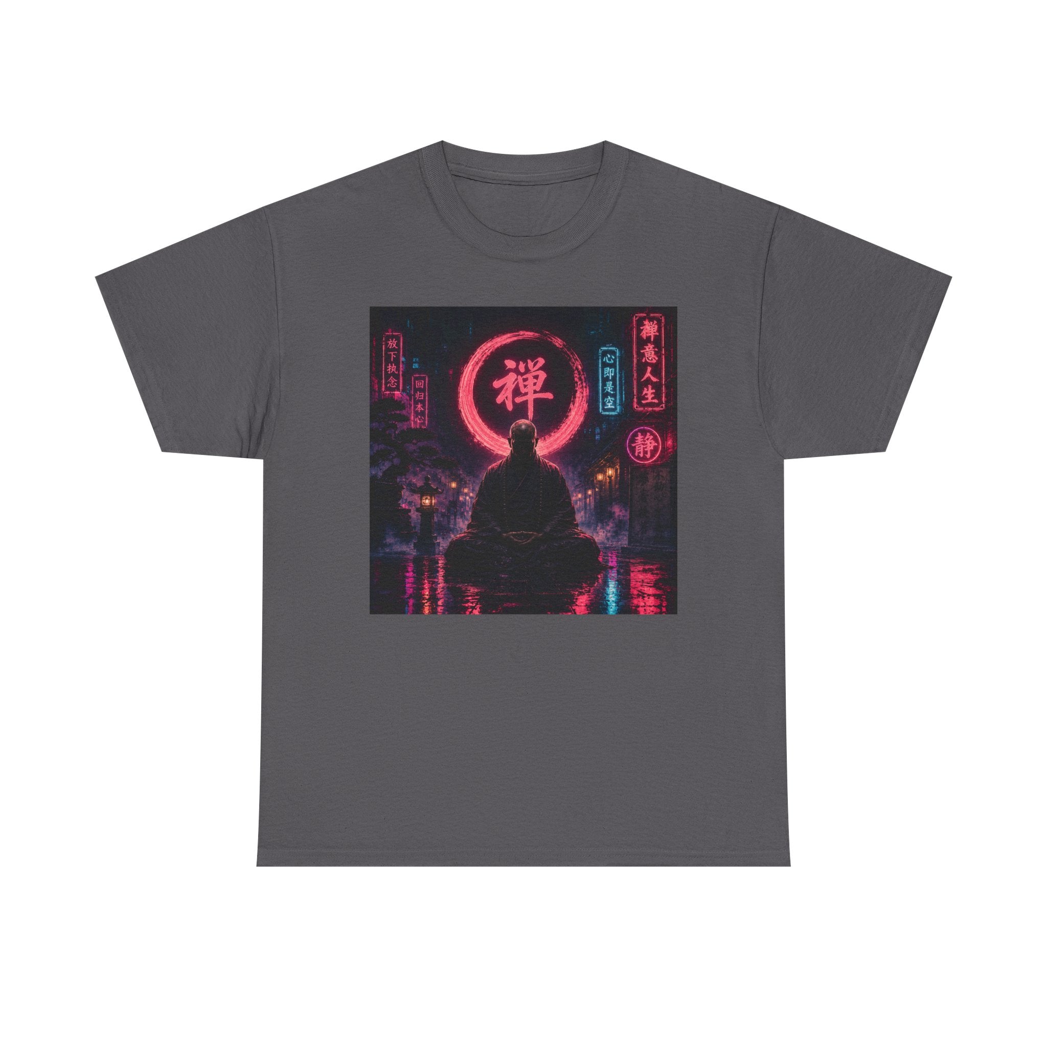 Zen Cyberpunk Tee — Neon Buddha Meditation Shirt