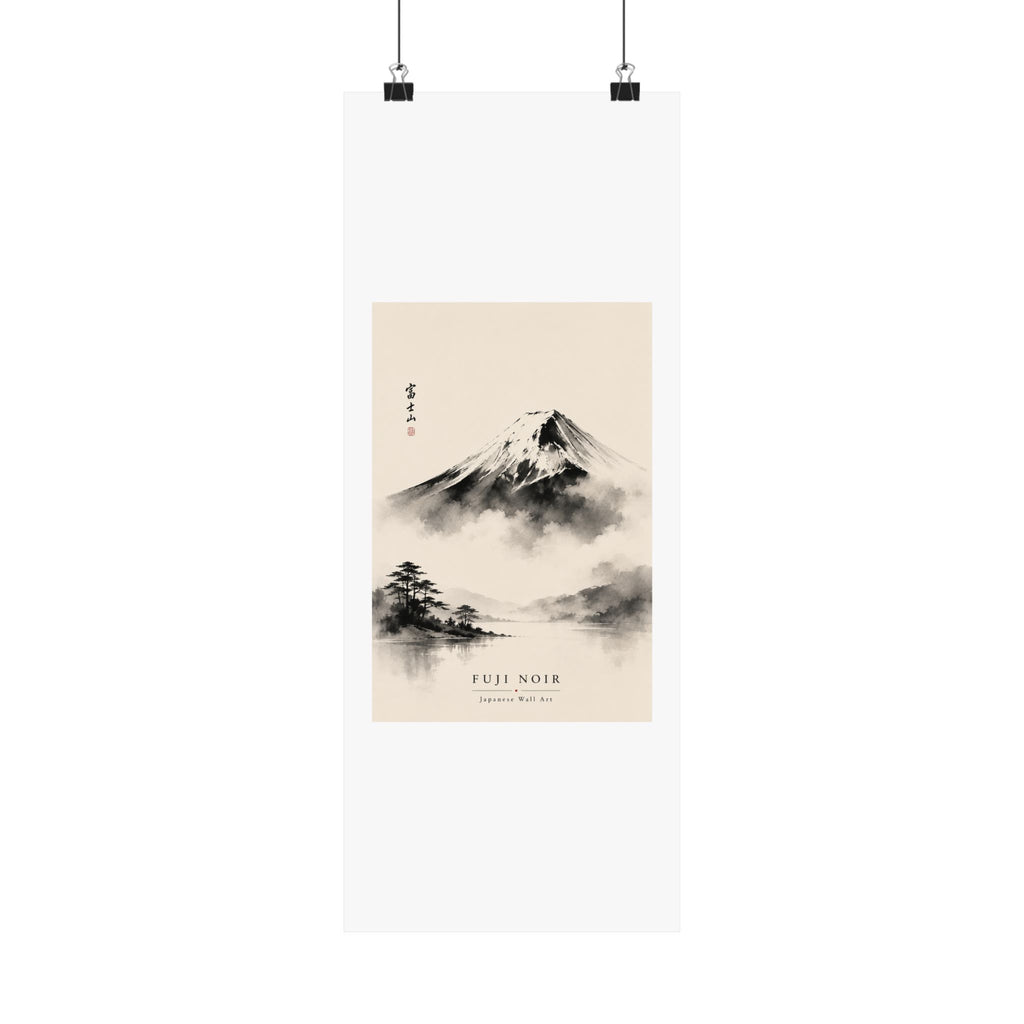 Fuji Noir Matte Poster — Japanese Sumi-e Mountain Wall Art