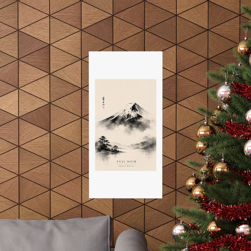 Fuji Noir Matte Poster — Japanese Sumi-e Mountain Wall Art