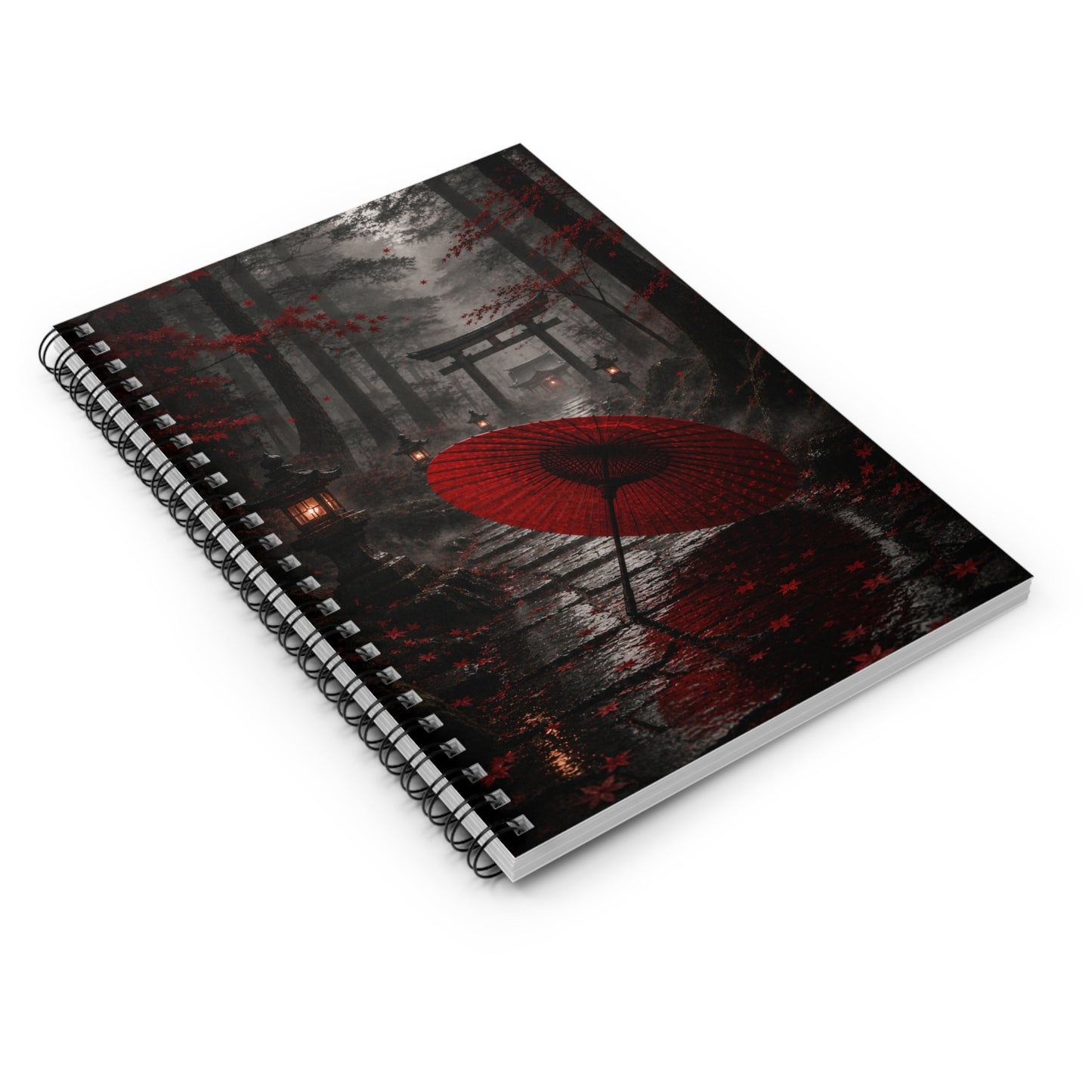 Red Umbrella Japanese Forest Spiral Notebook — Ruled Journal for Writing & Sketching