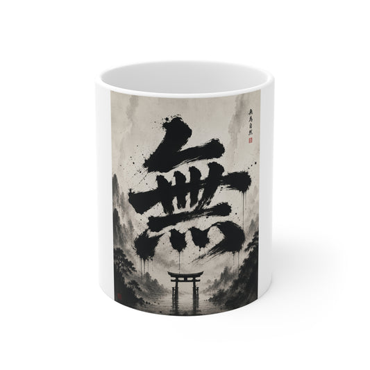 Ceramic Mug – Japanese Ink Torii & Kanji 'Mu' Zen Art 11oz