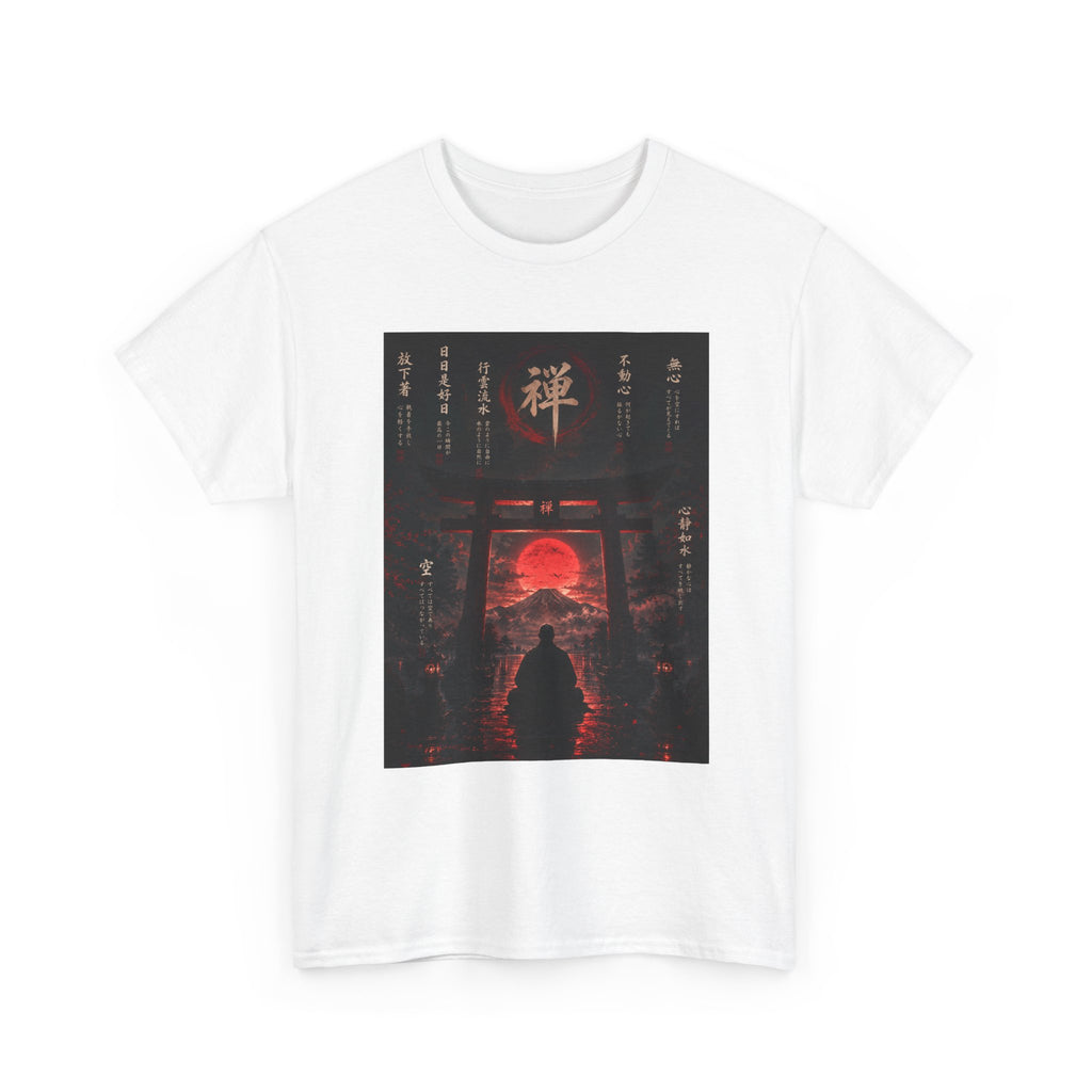 Zen Gate Sunset T-Shirt — Samurai Silhouette Red Moon Graphic Tee
