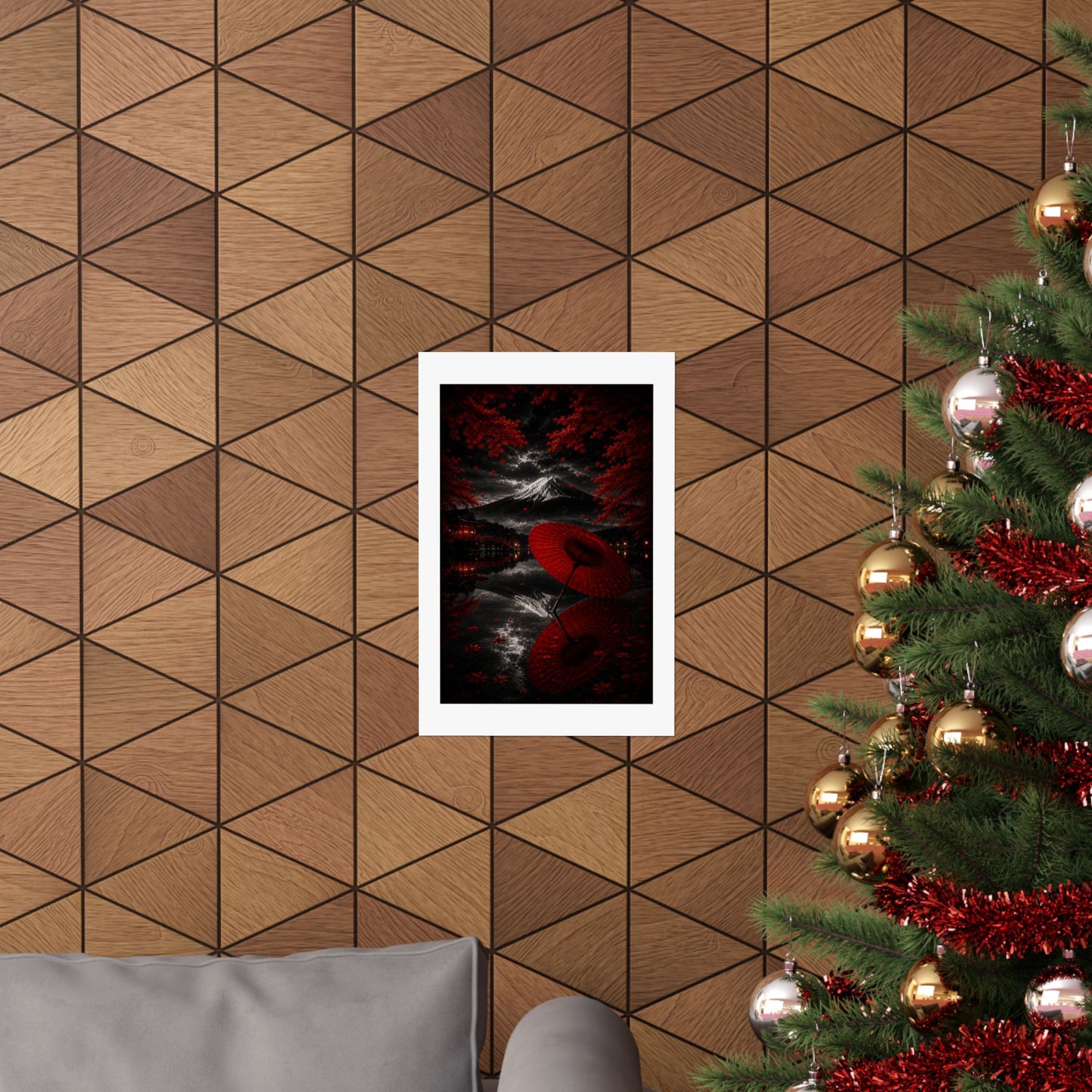 Japanese Red Umbrella & Mount Fuji Matte Poster — Vertical Wall Art