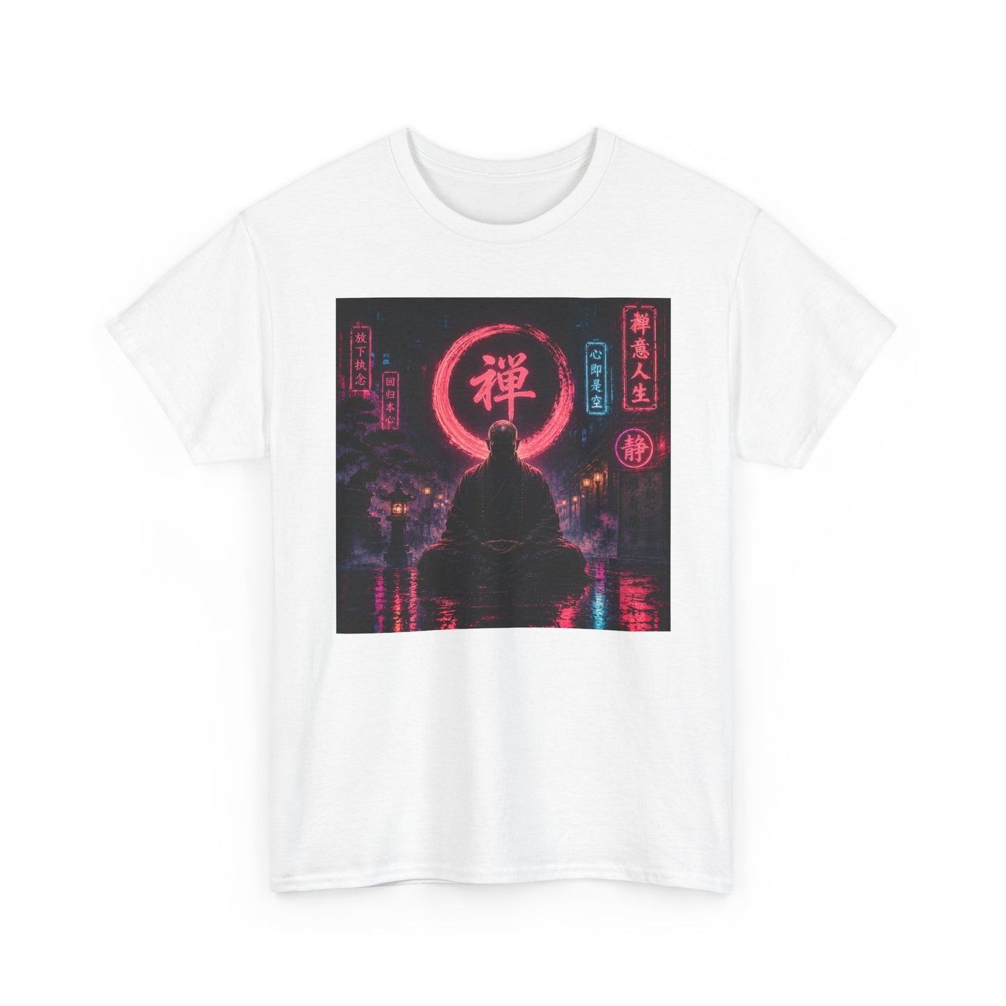 Zen Cyberpunk Tee — Neon Buddha Meditation Shirt