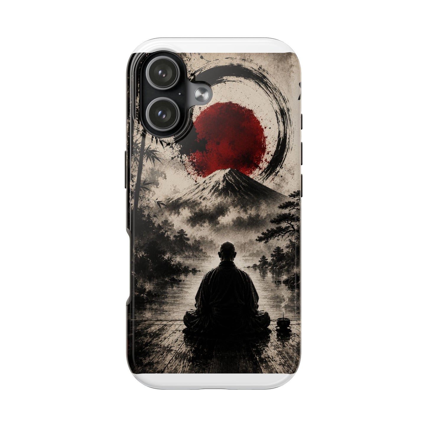 Zen Samurai Phone Case — Japanese Ink Mountain with Rising Sun Tough Protective Cover
