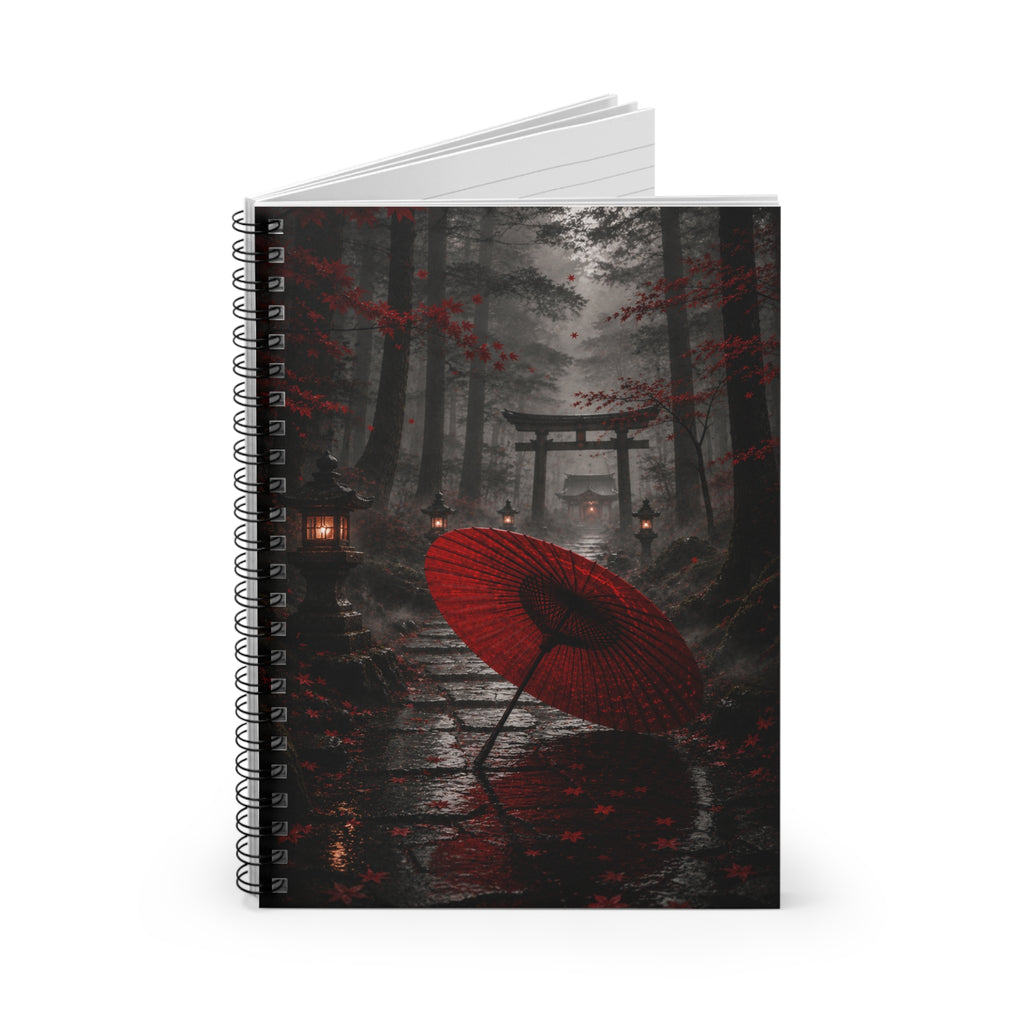 Red Umbrella Japanese Forest Spiral Notebook — Ruled Journal for Writing & Sketching