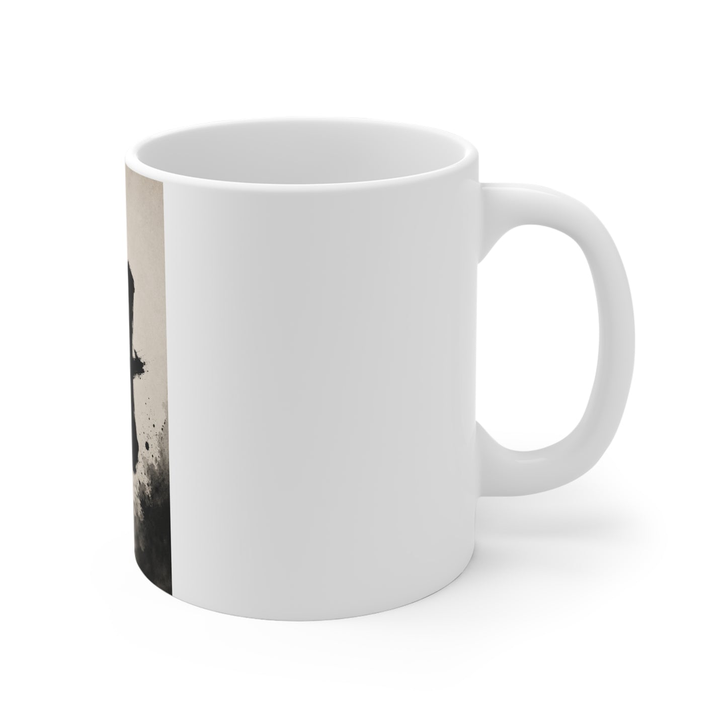 11oz Ceramic Mug with Japanese Kanji Brushstroke Design — '魅' Zen Aesthetic Coffee Cup