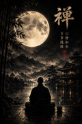 禅 — 月夜の瞑想 壁紙